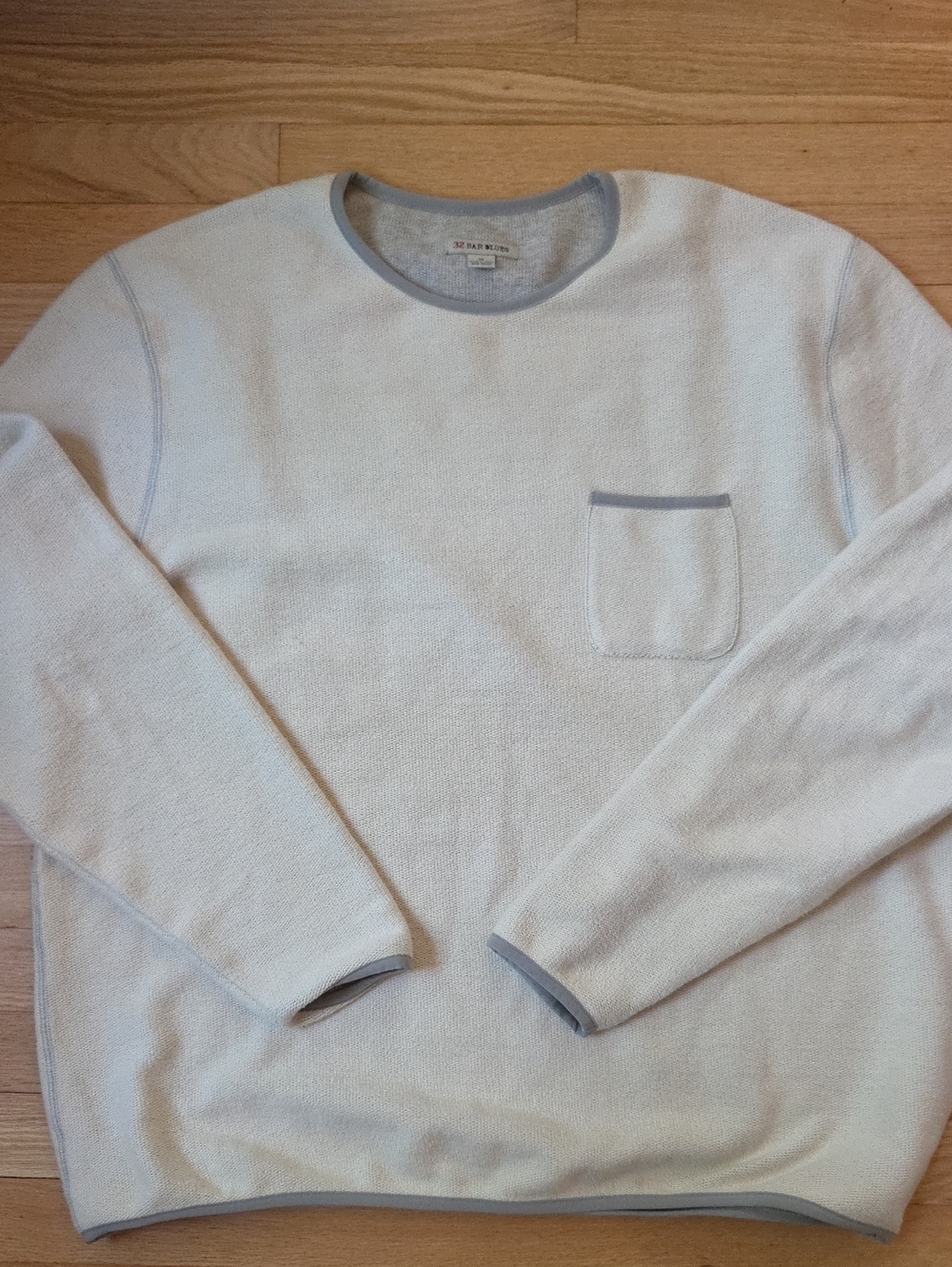 32 Bar Blues "Old Sugar Bear" Fleece Pullover Sweater Mens XL Cream Gray Trim